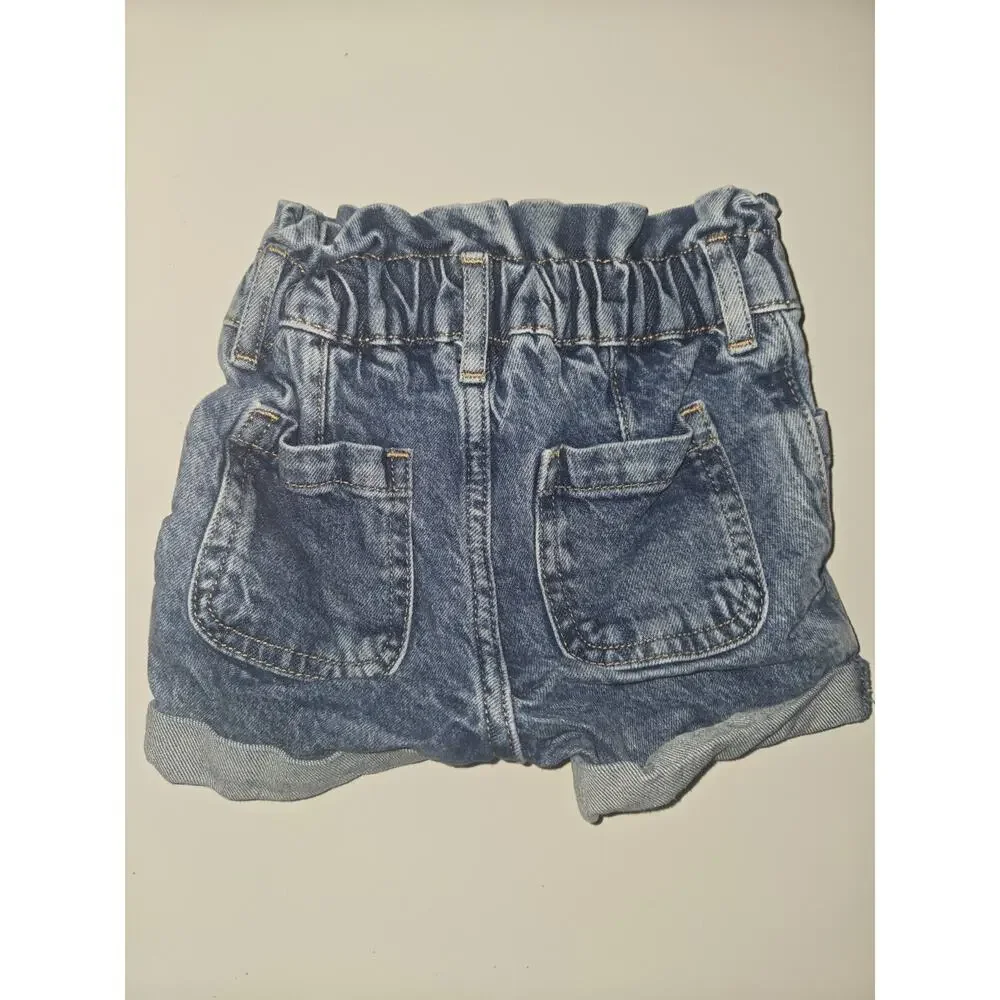 Baby Gap Denim Jean Shorts 12-18 Months Paperbag Waist Cuffed Hem Blue